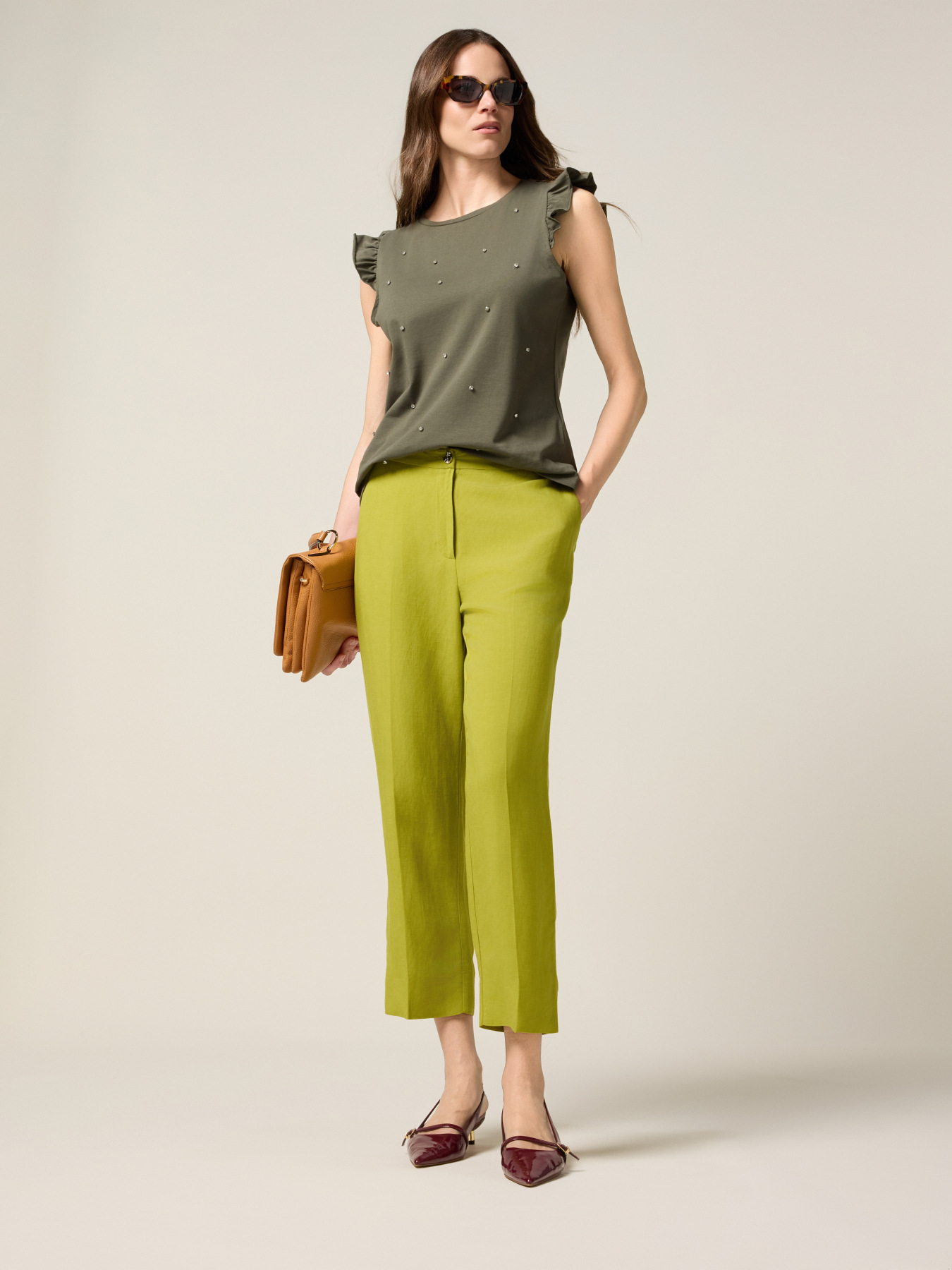 Pantaloni cropped misto lino image number 0