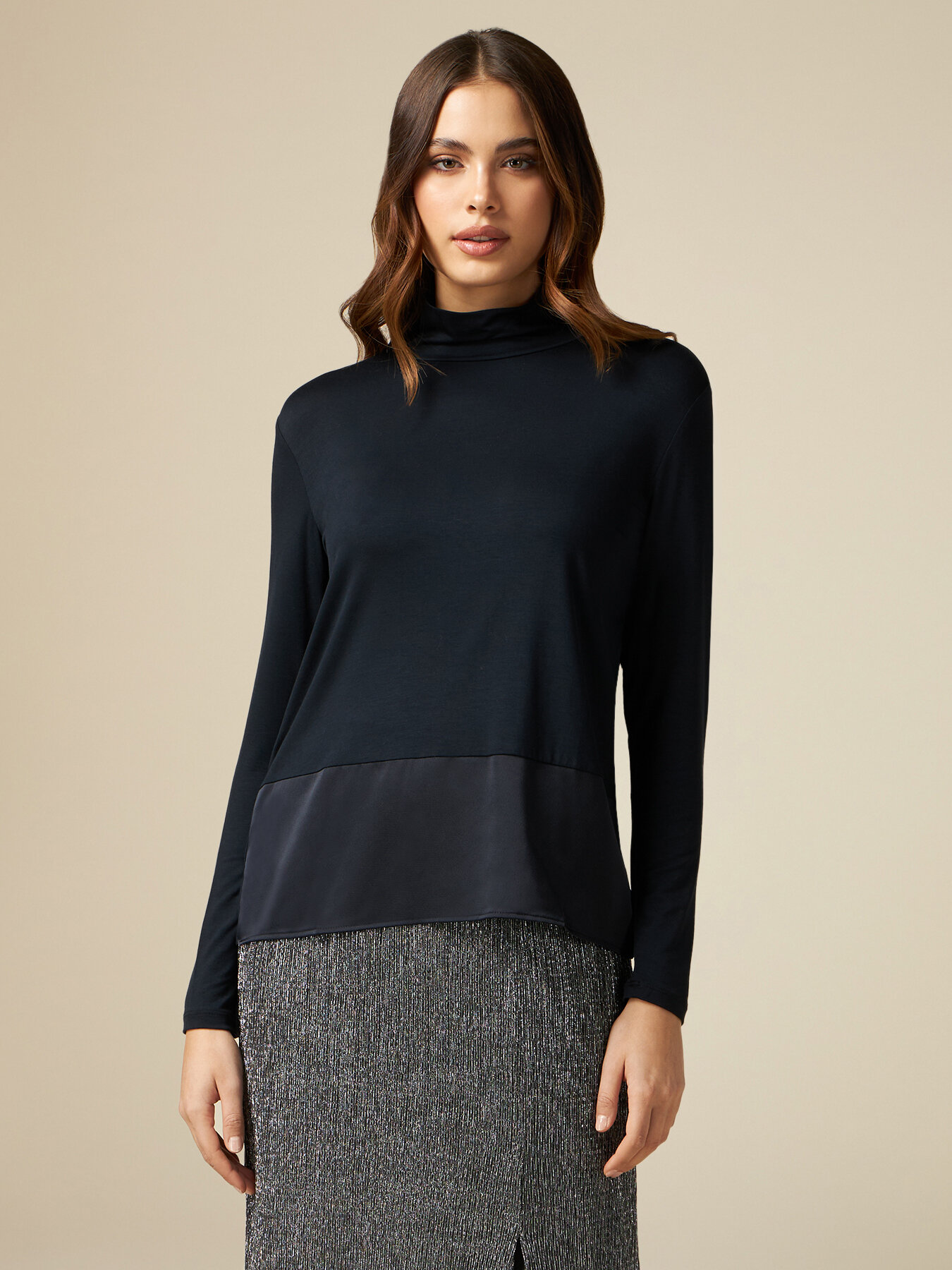 Turtleneck with satin insert image number 0