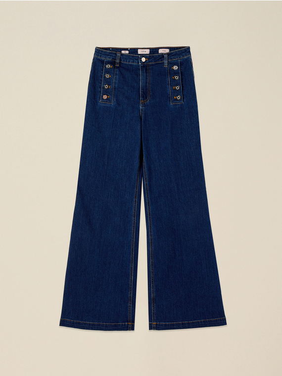Jeans a palazzo con bottoni decorativi
