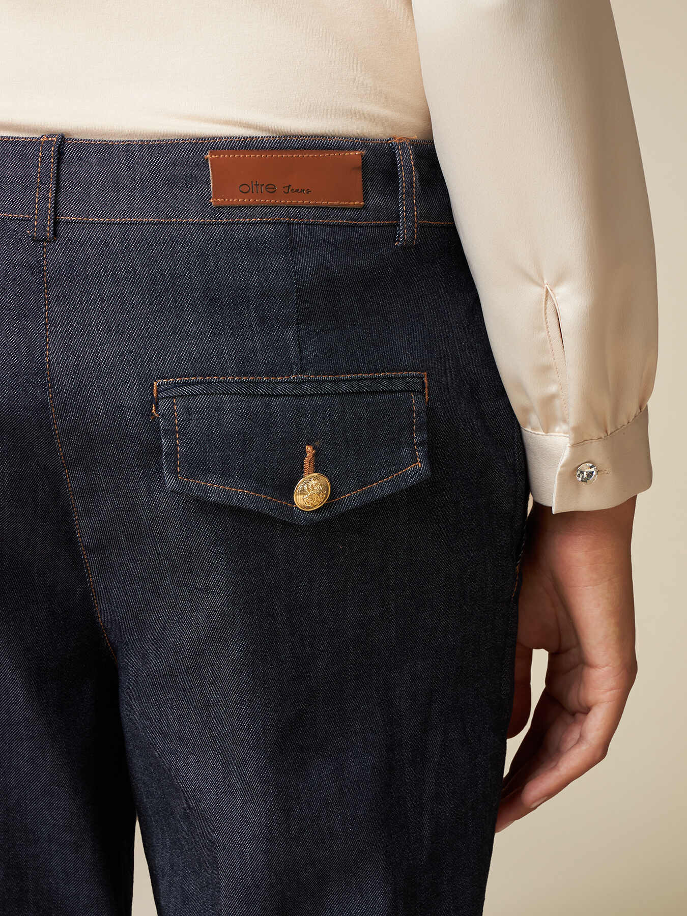 Blue rinse chino jeans with turn-up and army buttons image number 2