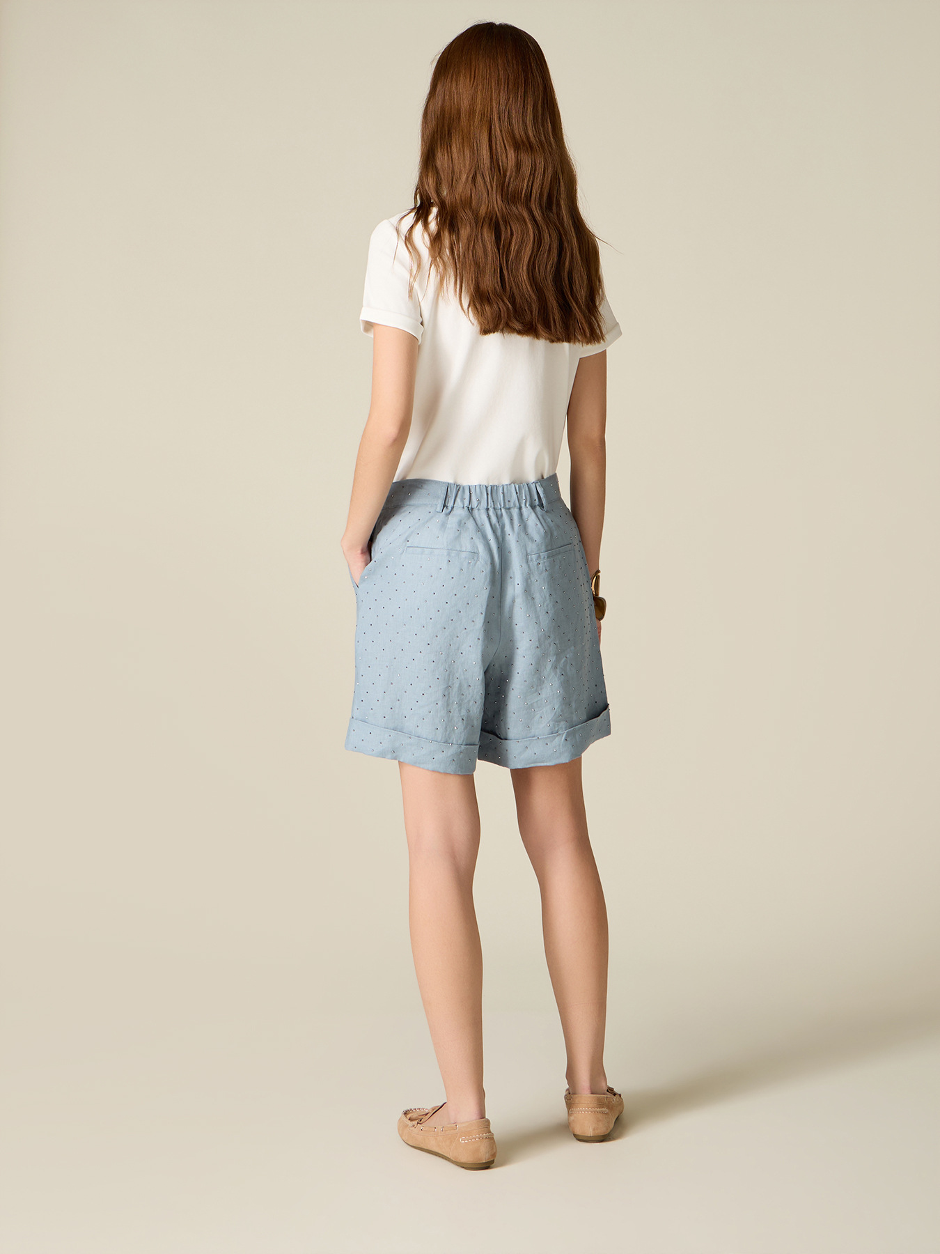 Linen Bermuda shorts with crystals image number 1
