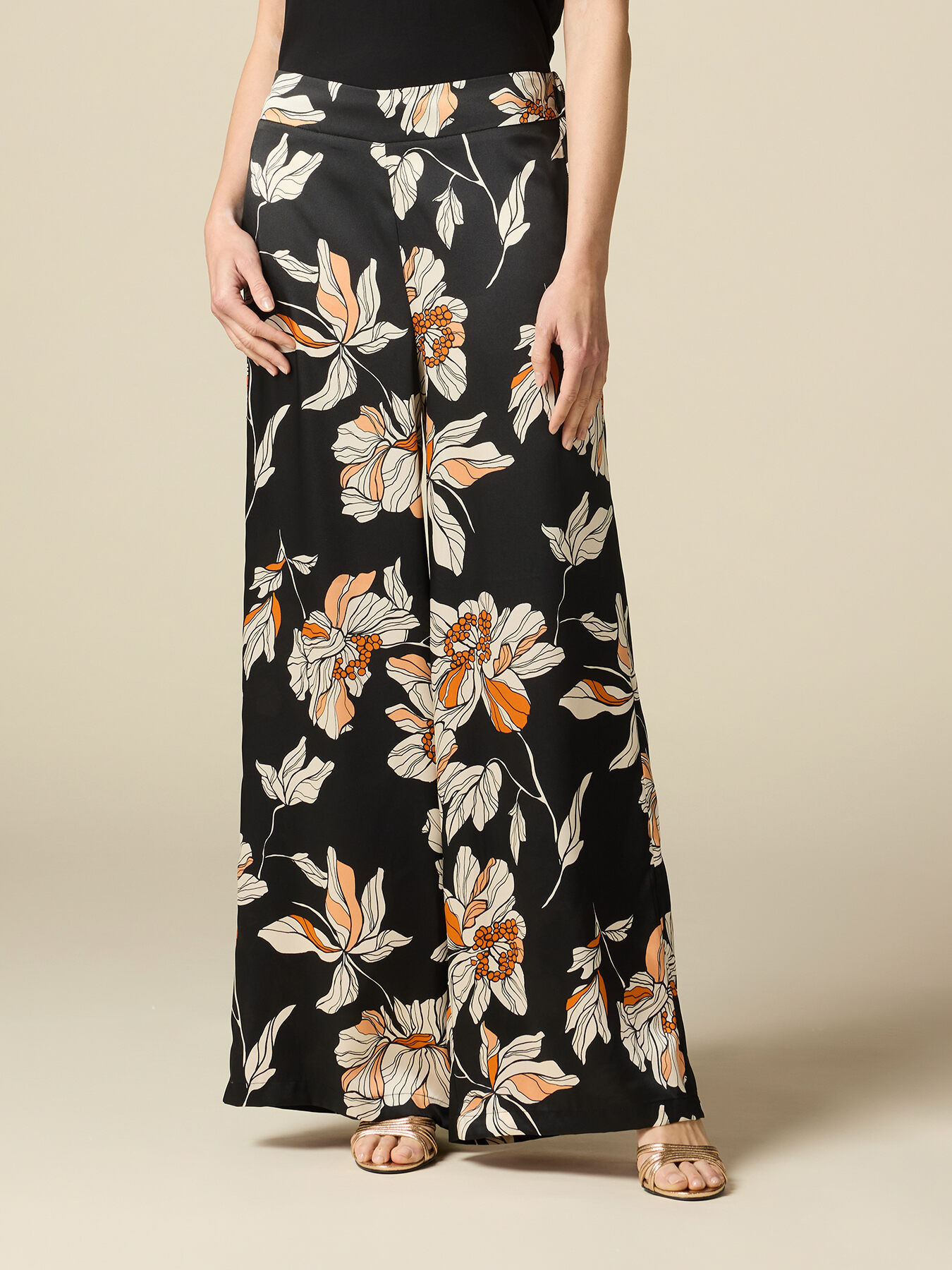 Pantaloni palazzo in raso fantasia image number 3