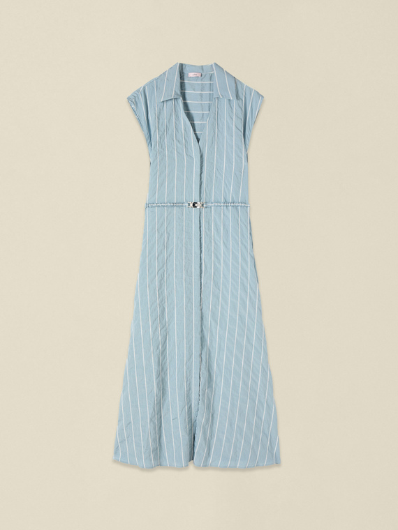 Robe chemisier &agrave; rayures avec ceinture
