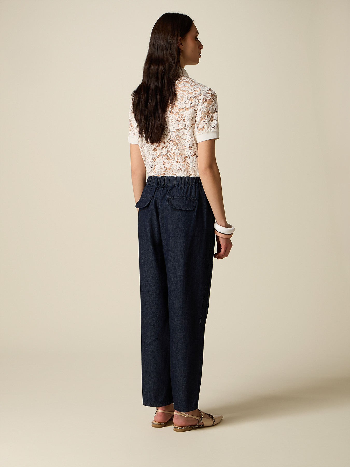 Baggy jeans with sequin embroidery image number 1
