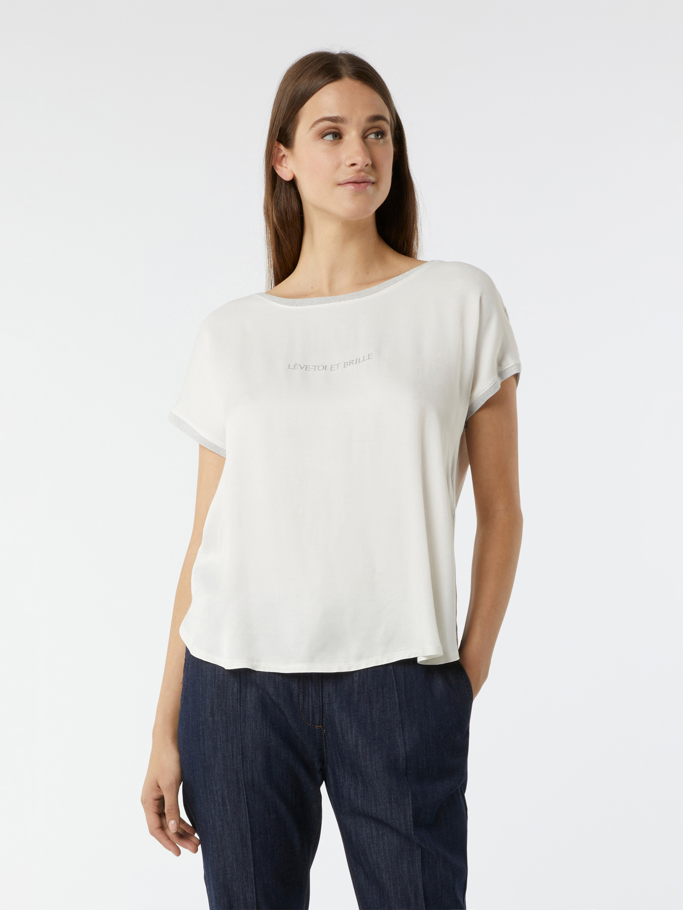 Dual-fabric T-shirt with lettering image number 0