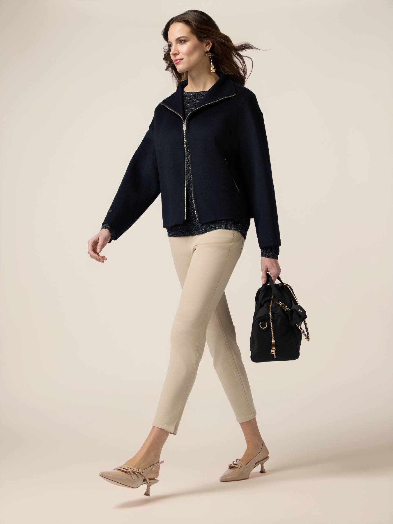 Pantaloni skinny din bumbac și tencel cu nasture bijuterie image number 0