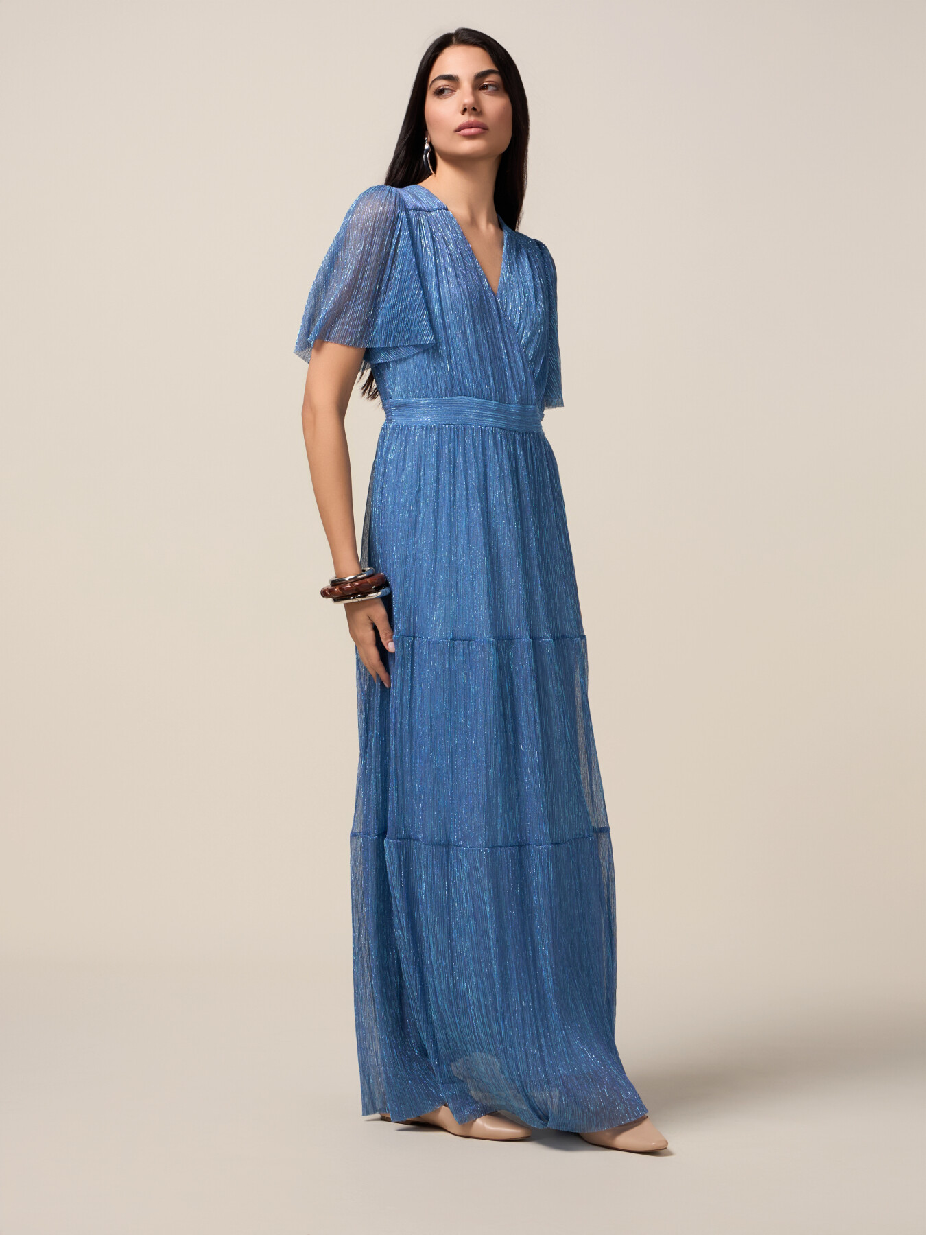 open lace back dress Elegant Pleated Printed Patchwork Lurex A-Line Dress  liwisi