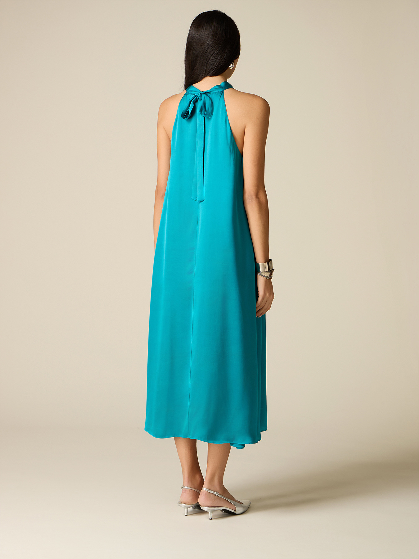 Vestito lungo linea ad A in raso image number 1