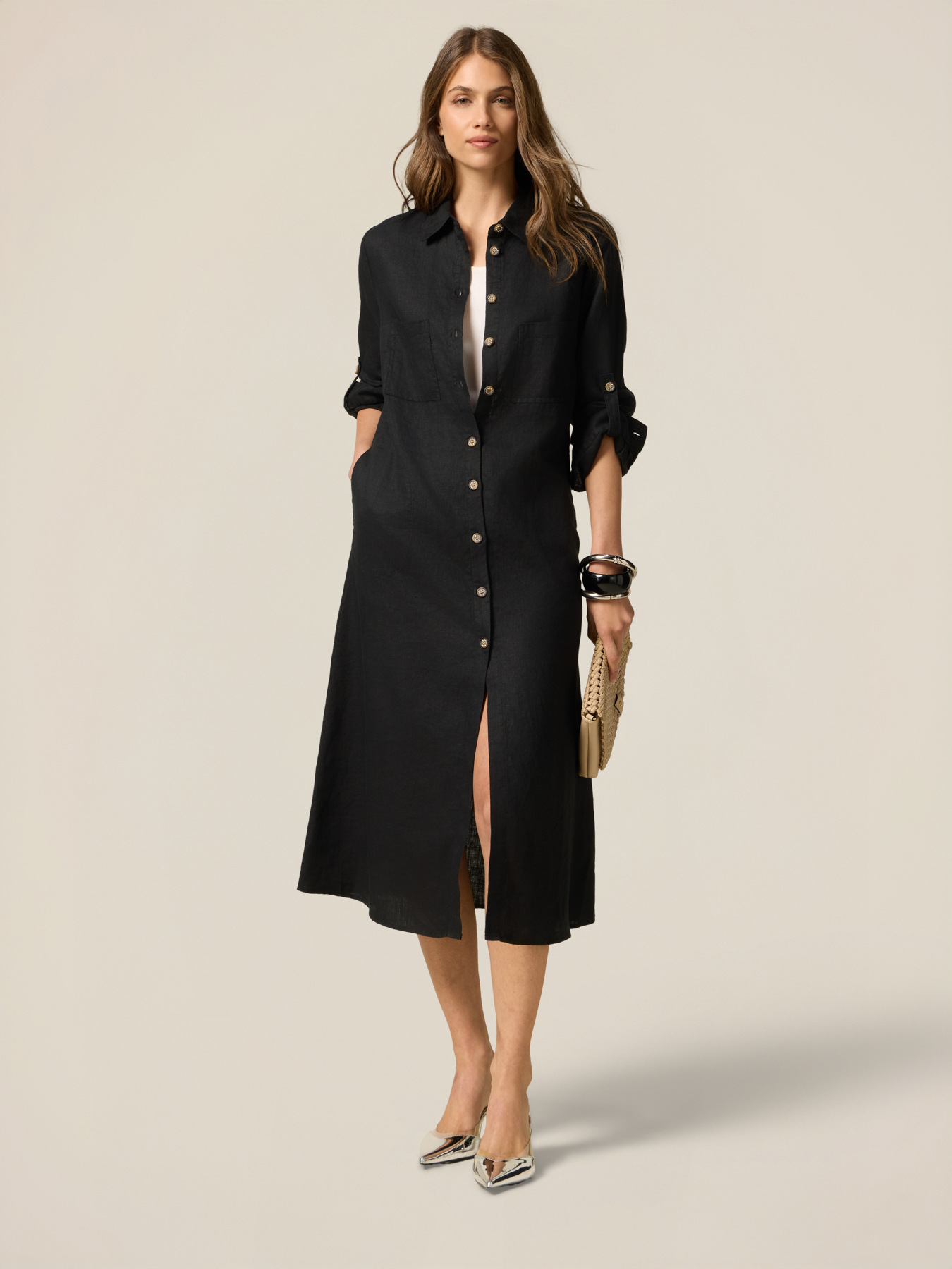 Vestido camisero 100% lino image number 3