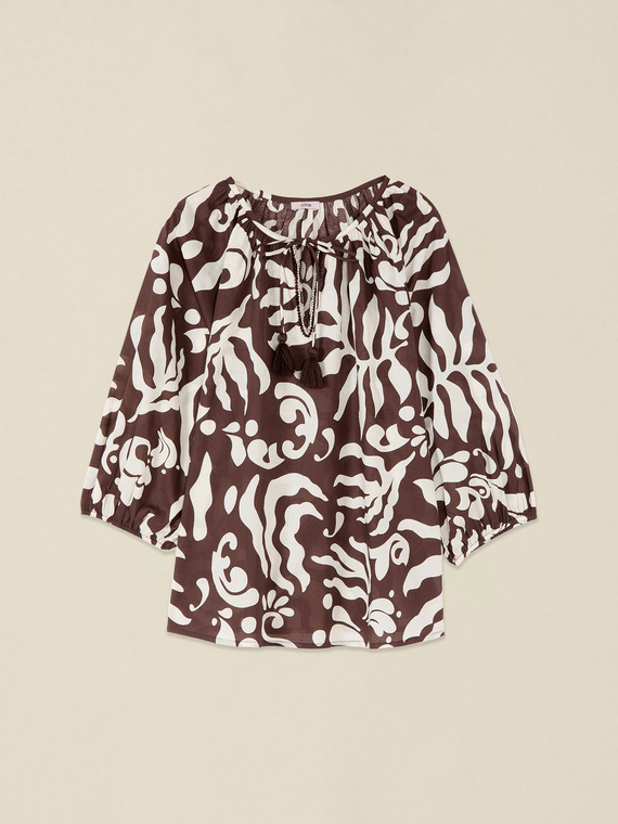 Patterned cotton muslin blouse