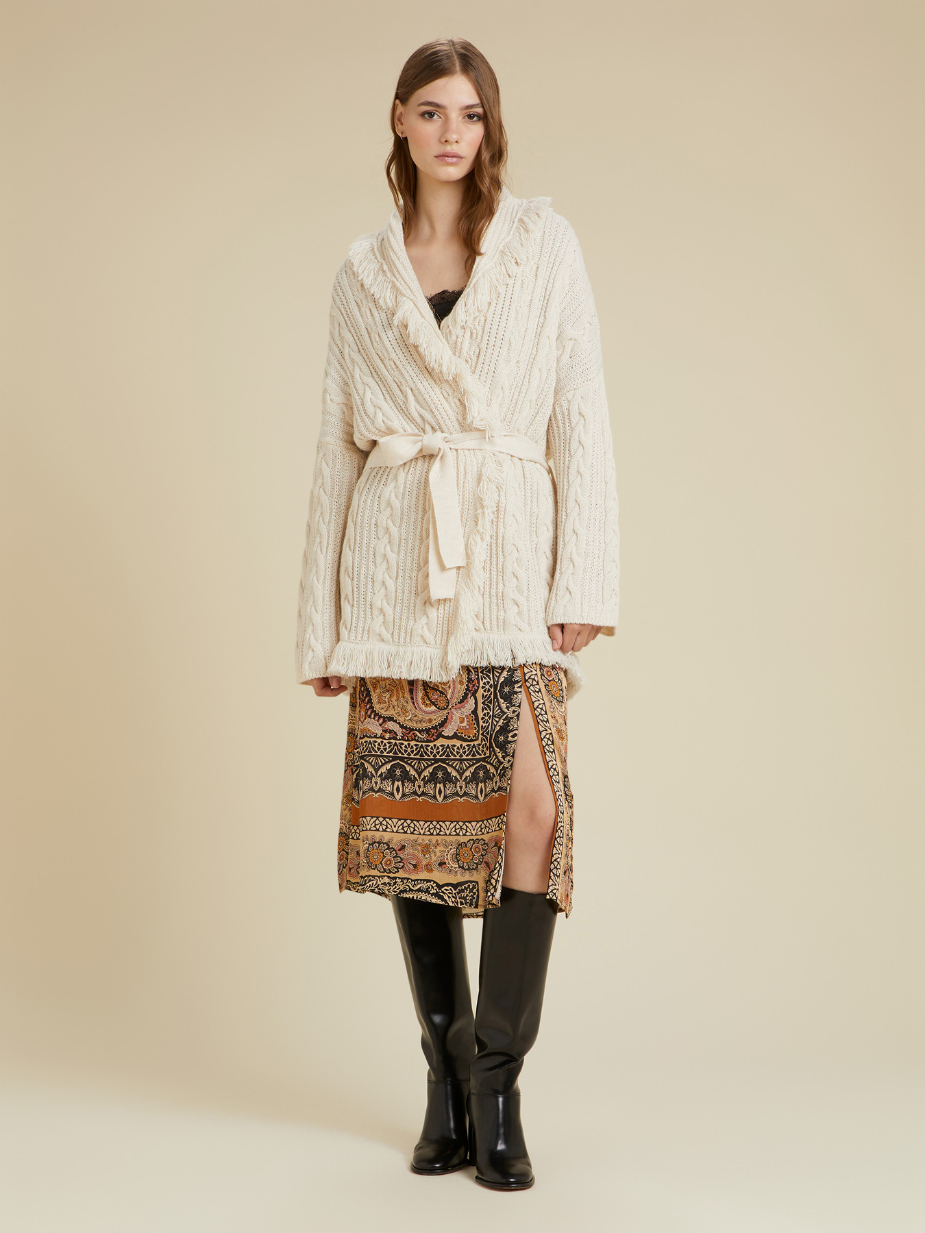 Cardigan over misto lana con frange image number 1