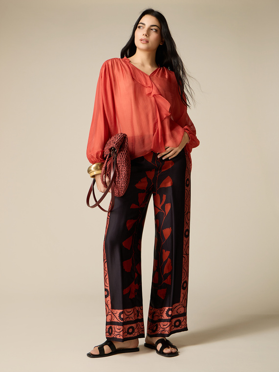 Patterned satin palazzo pants