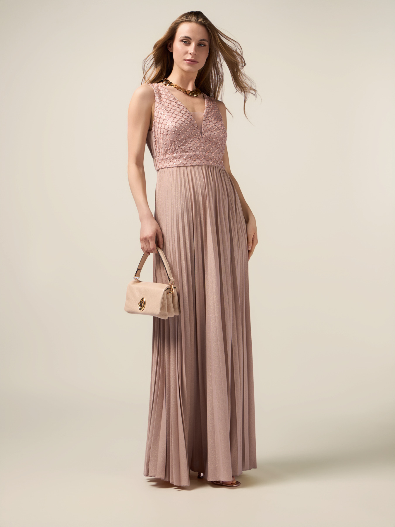 Vestito lungo con corpino ricamato image number 3