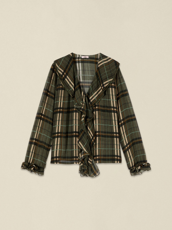 Viscose check blouse with ruffles