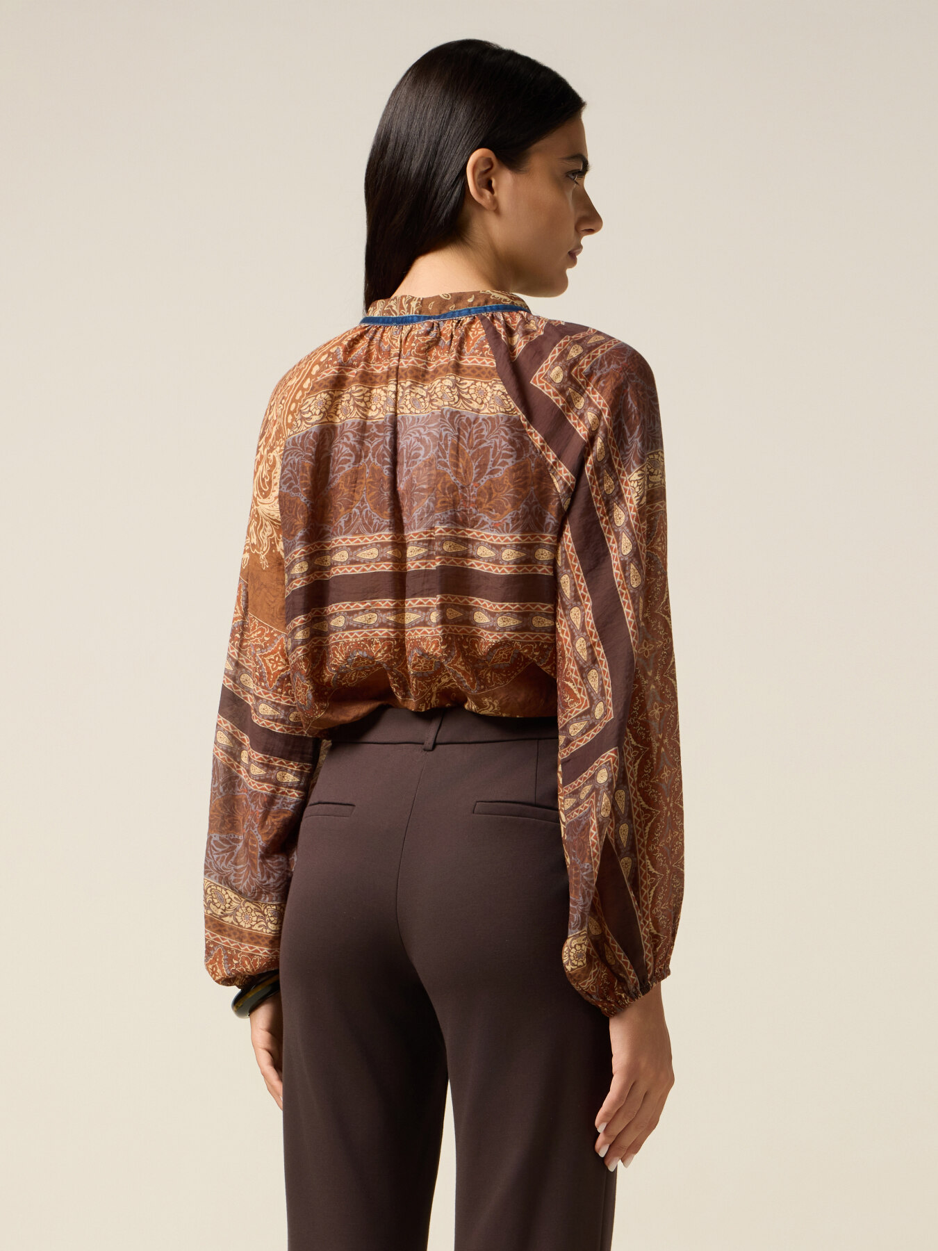 Patterned blouse with bow image number 1