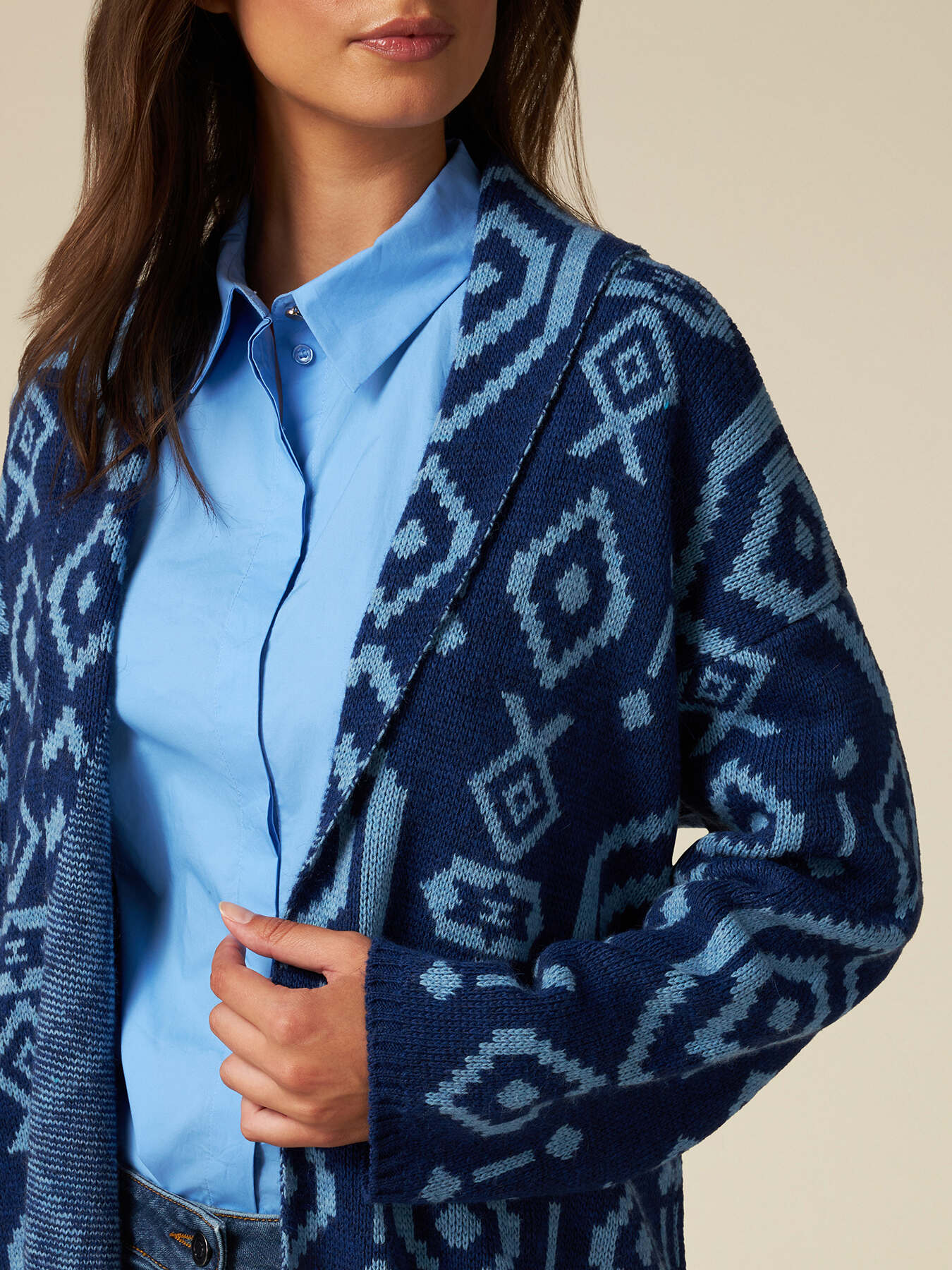 Cardigan over misto lana jacquard image number 2