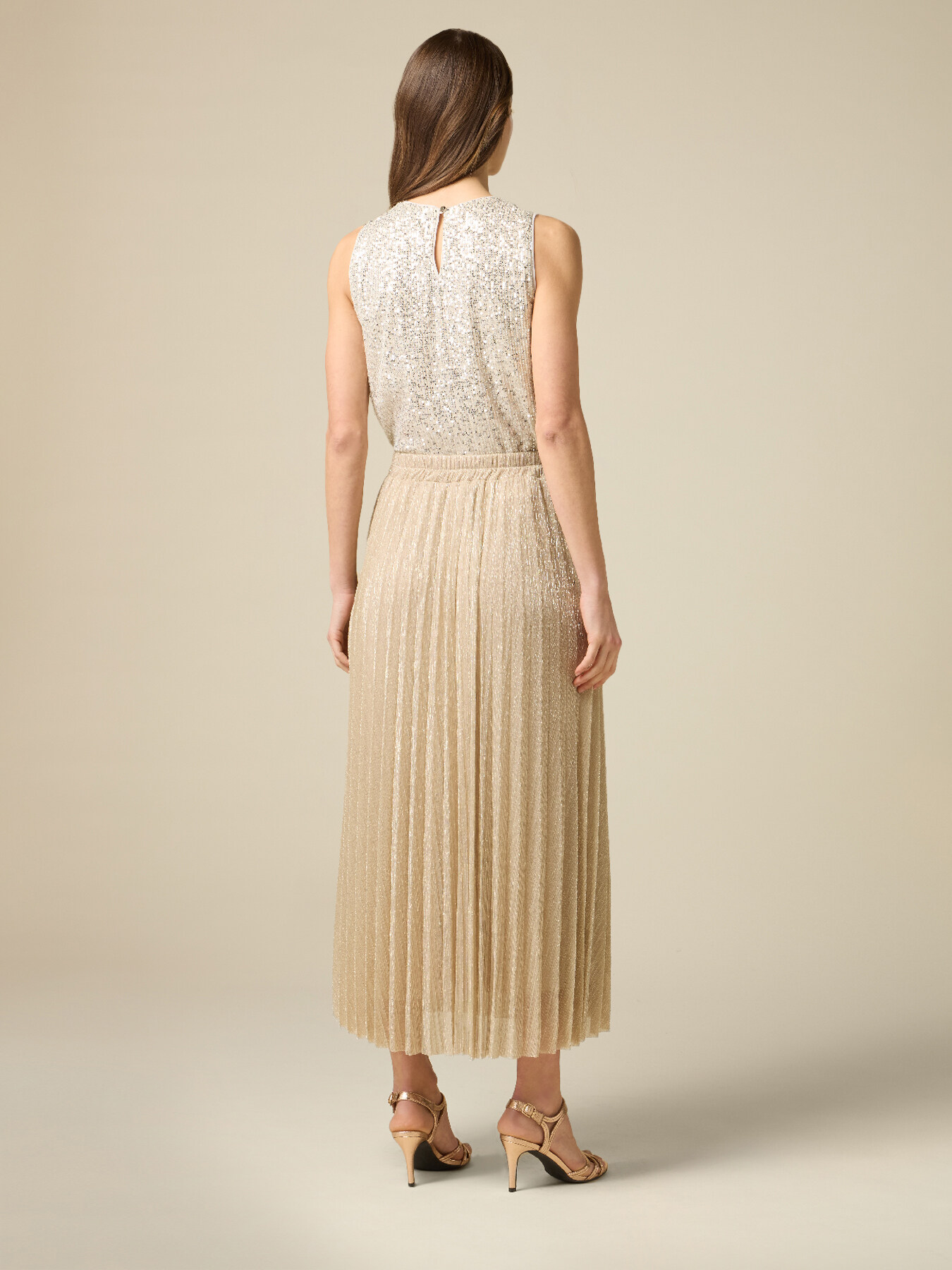 Falda larga de lúrex plisada image number 1