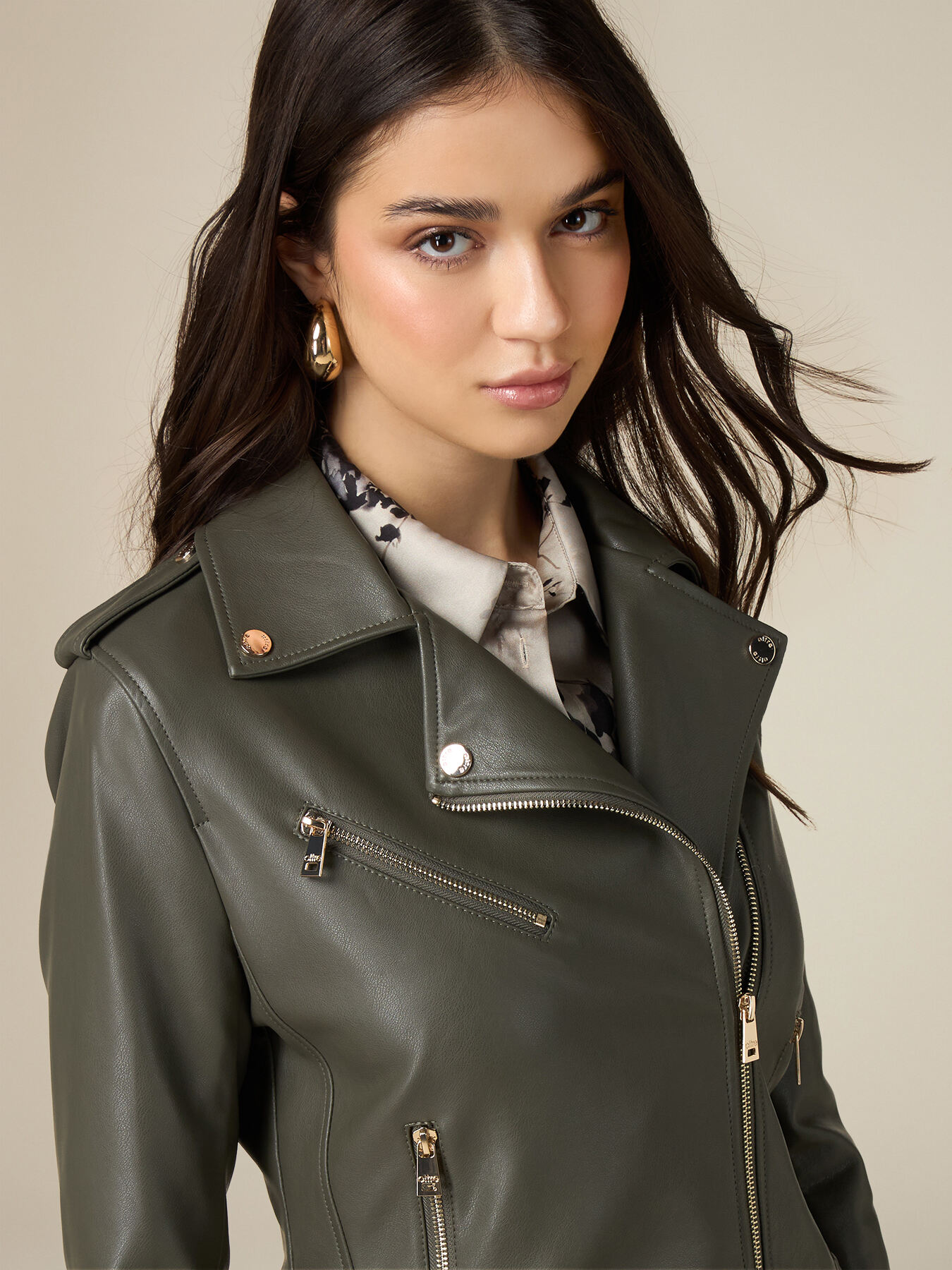 Coated fabric biker jacket image number 2