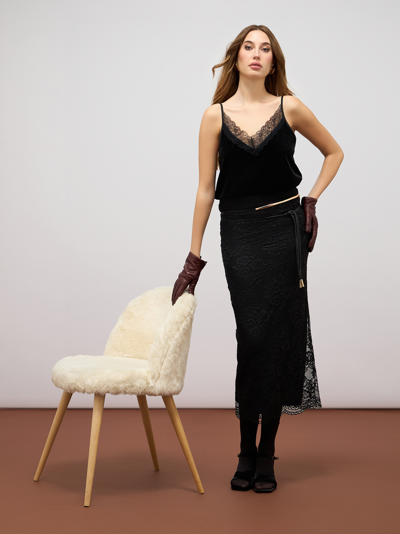 Jupe droite en dentelle image number 0