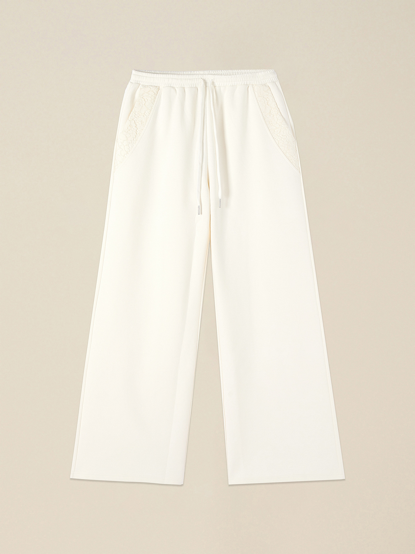 Pantaloni joggers din molton cu dantelă image number 4