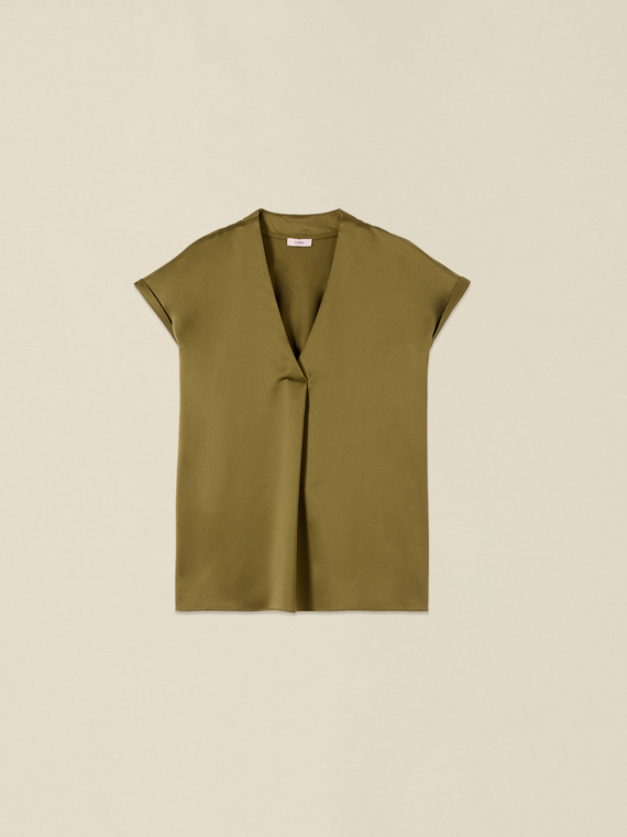 T-shirt bimaterica scollo a V