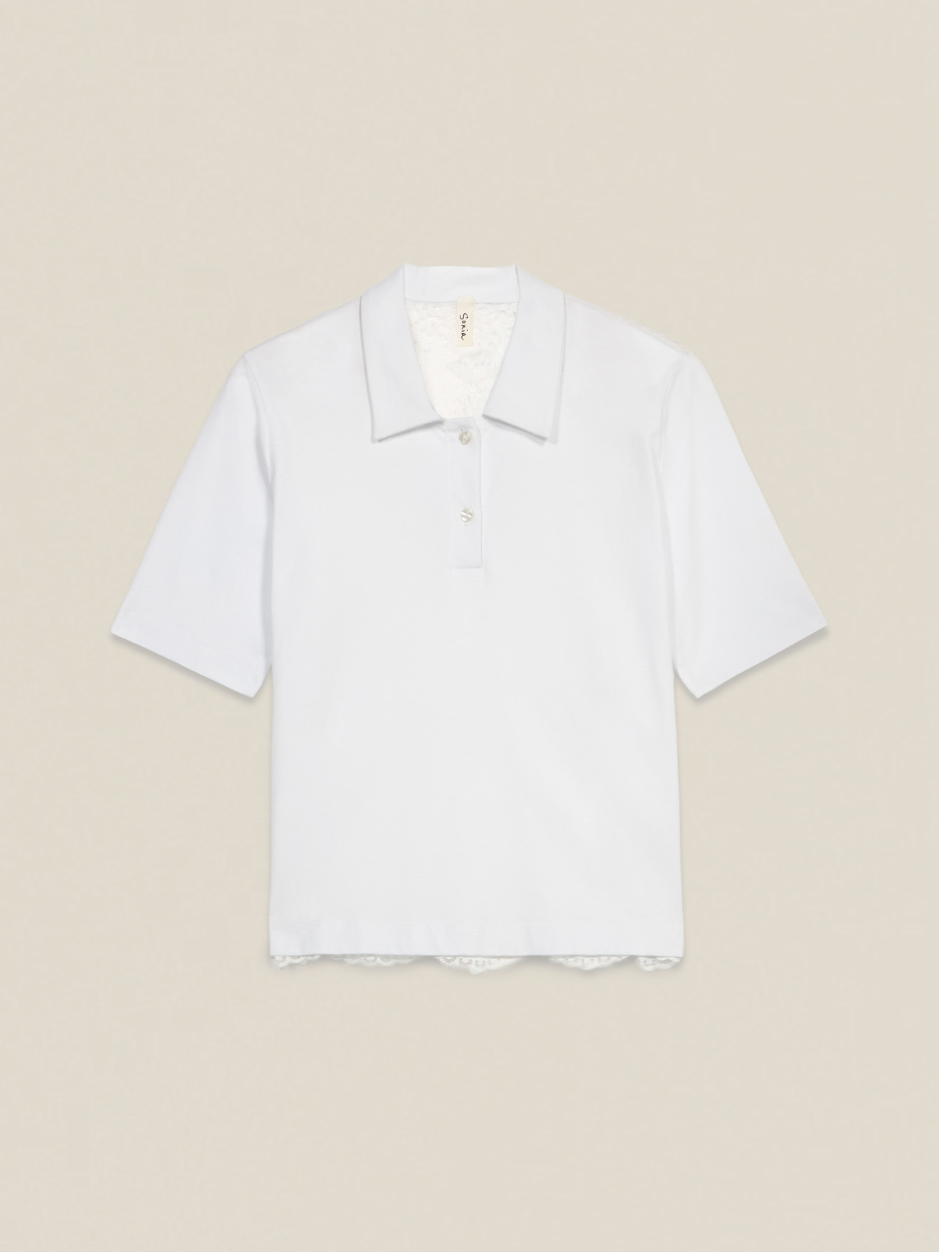 Two-material T-shirt with lace insert image number 3