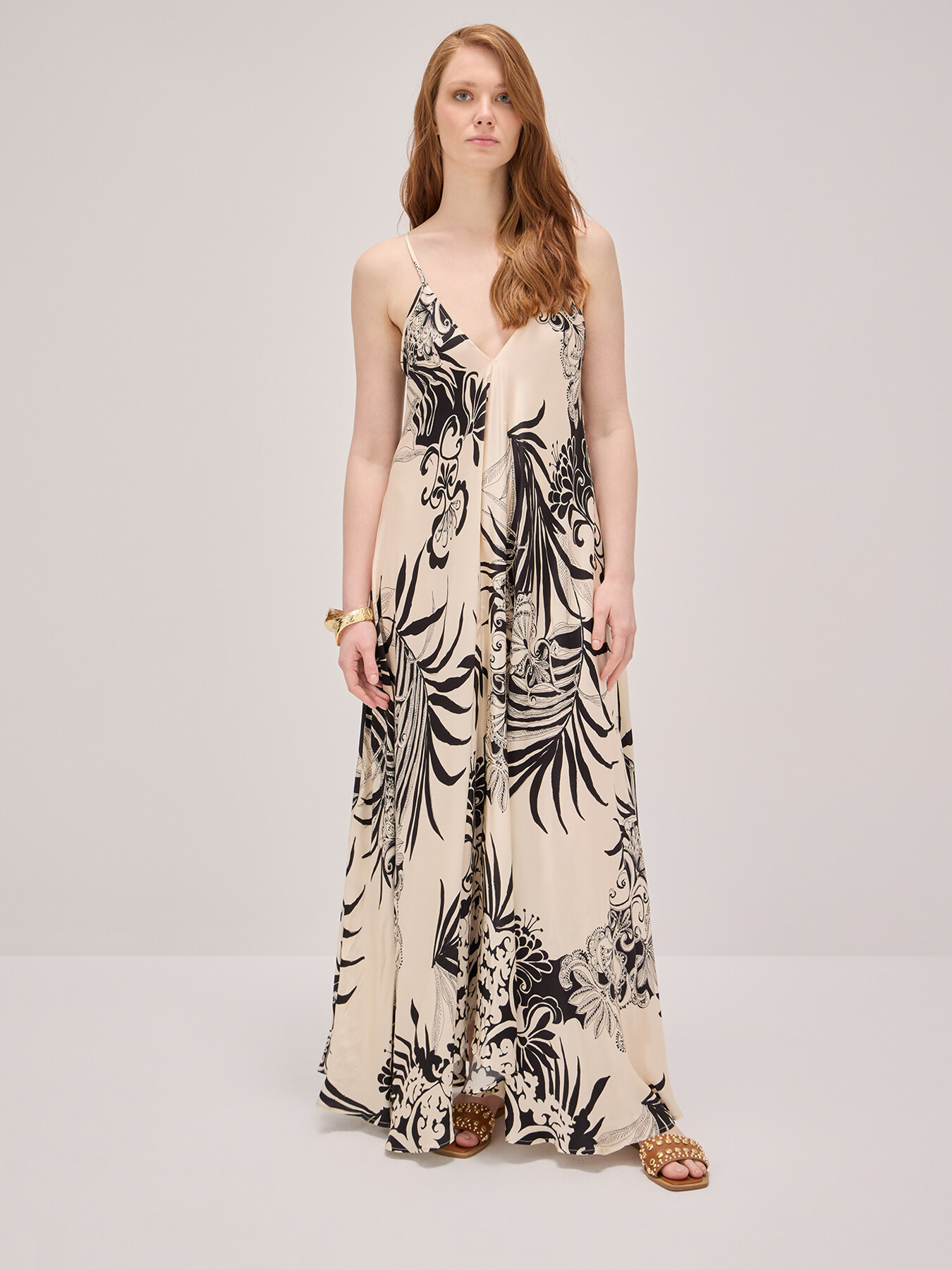 Long floral satin dress image number 0