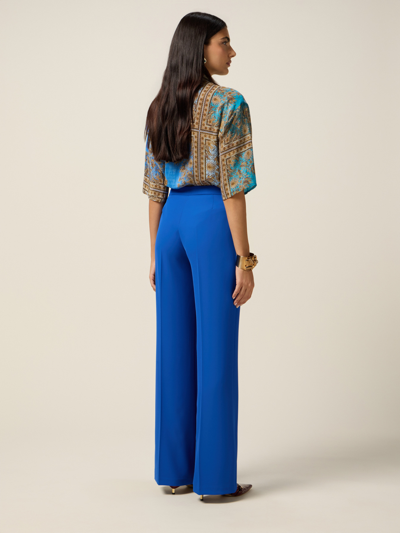 Wide-leg palazzo pants in crepe fabric image number 1