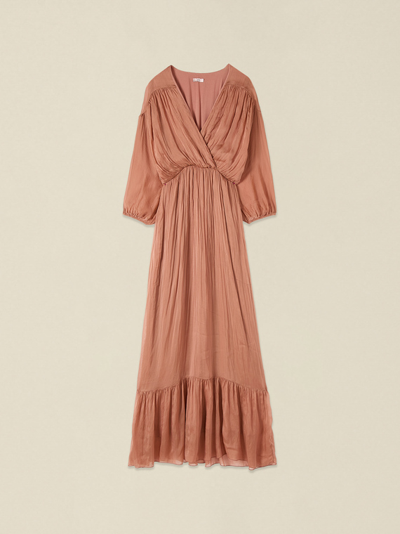 Robe longue en voile m&eacute;lang&eacute; soie