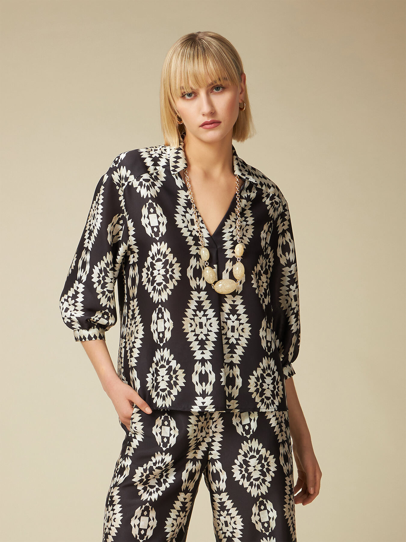 Patterned twill blouse image number 0