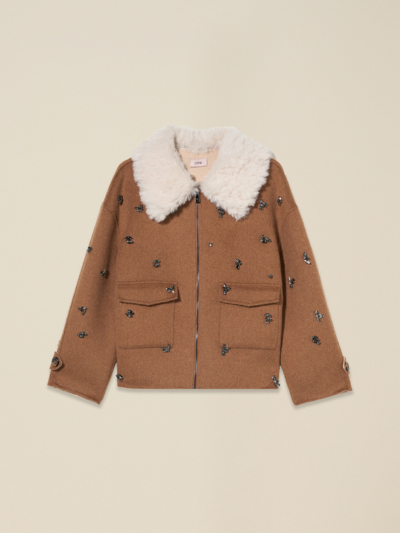 Jacke aus Wollmix mit Fassungen
