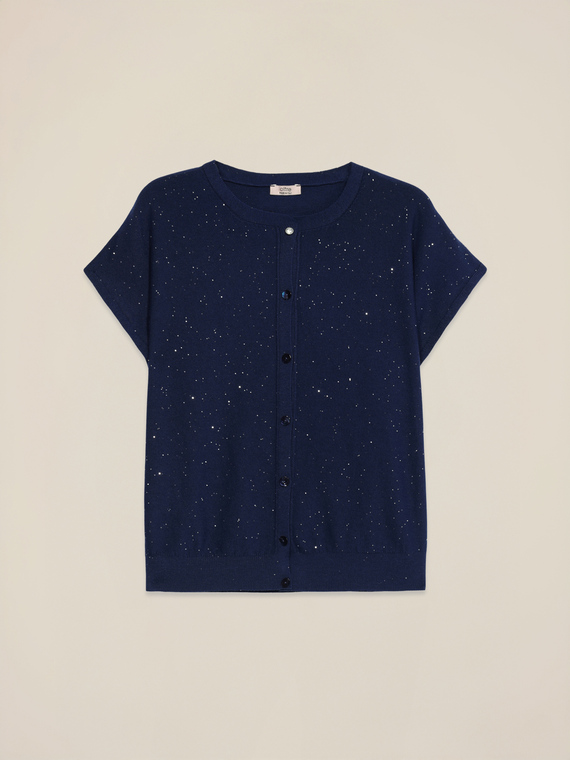 Cardigan court &agrave; paillettes