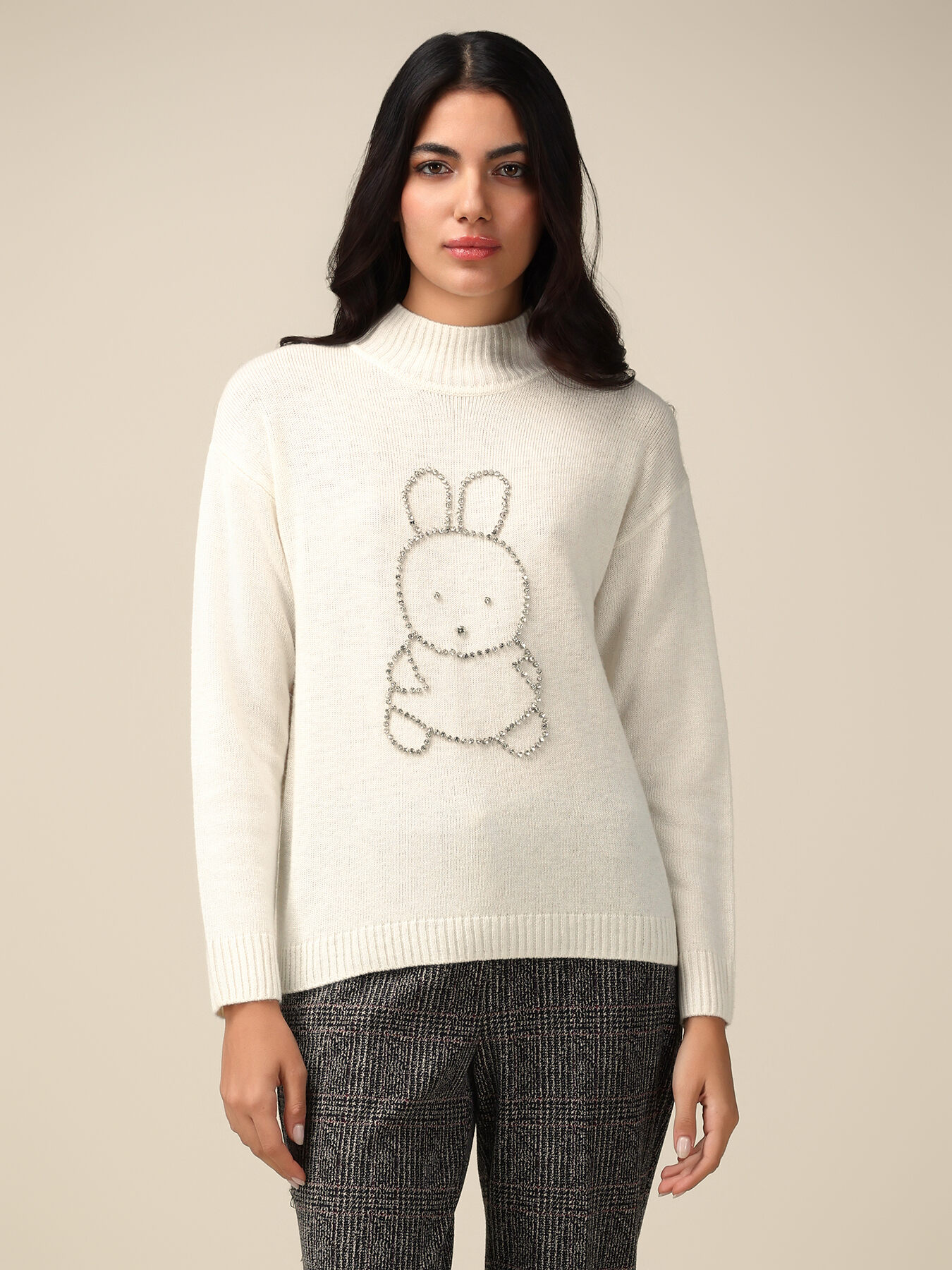 Pullover mit Stickerei aus eingefassten Steinen image number 0