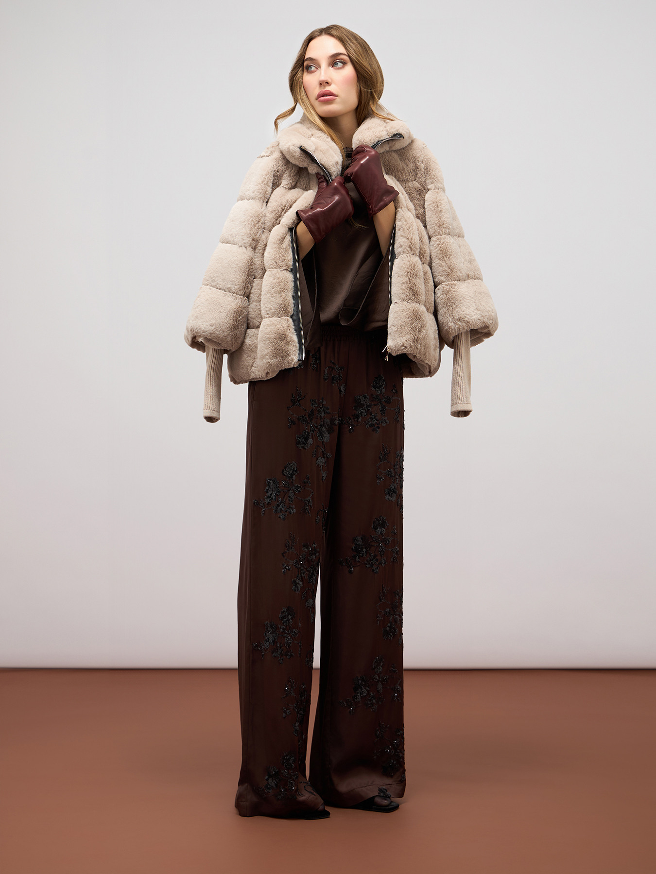 Satin trousers with application image number 0