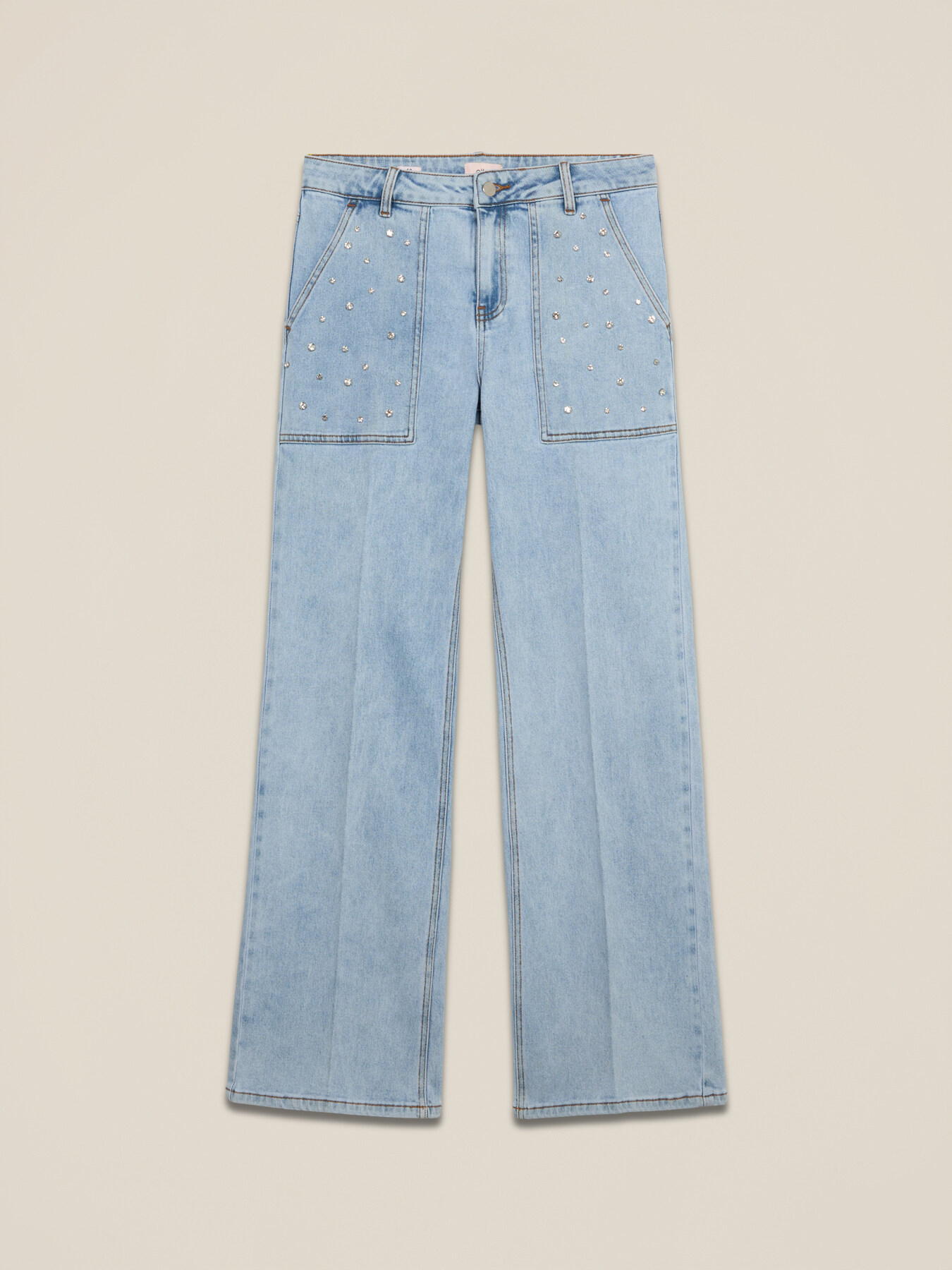 Jeans a palazzo con castoni image number 4