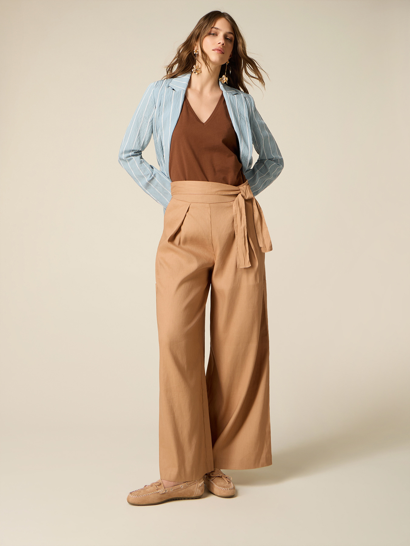 Linen blend cargo pants with sash image number 0