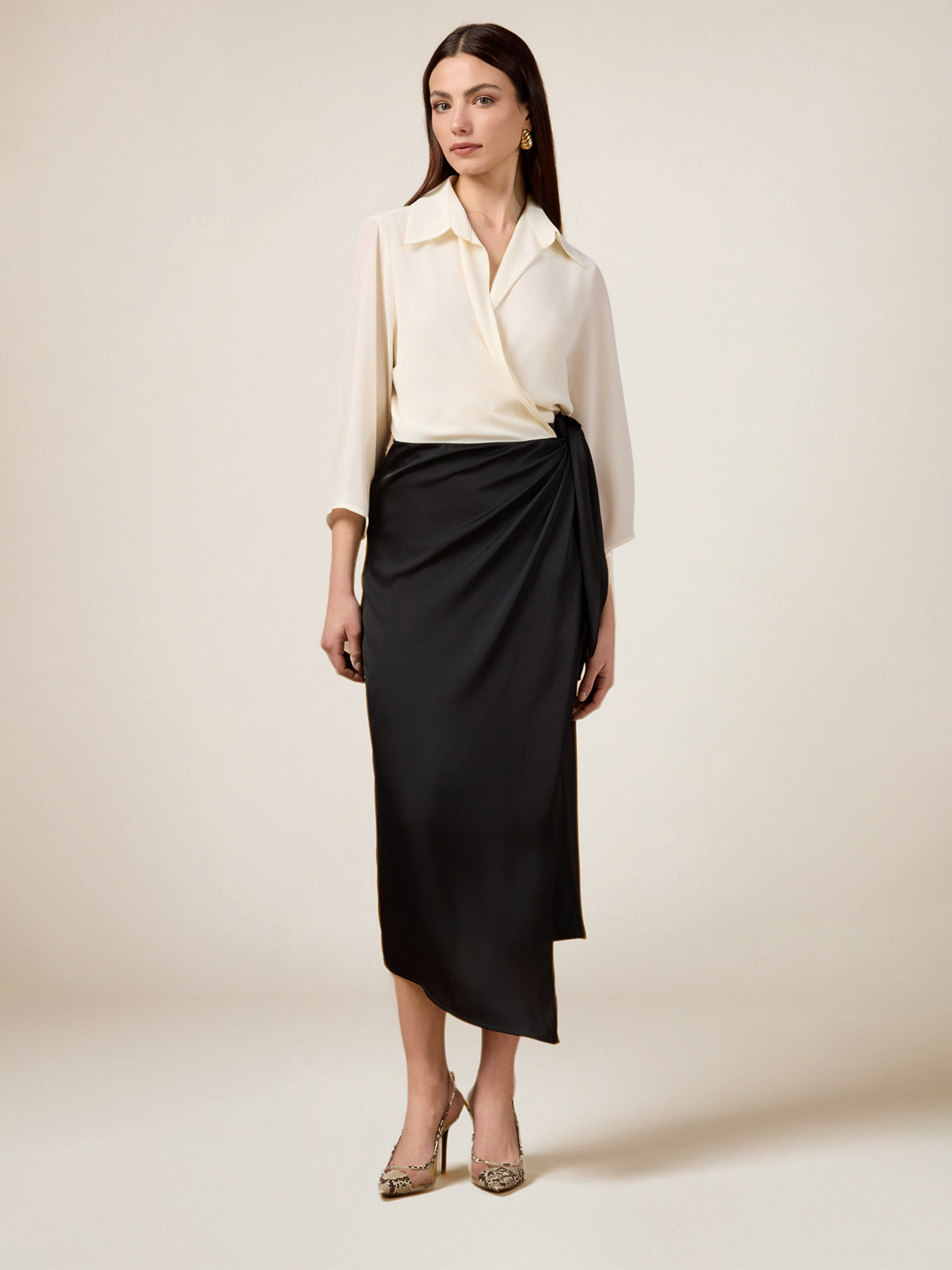 Two-material dress with wrap skirt image number 1