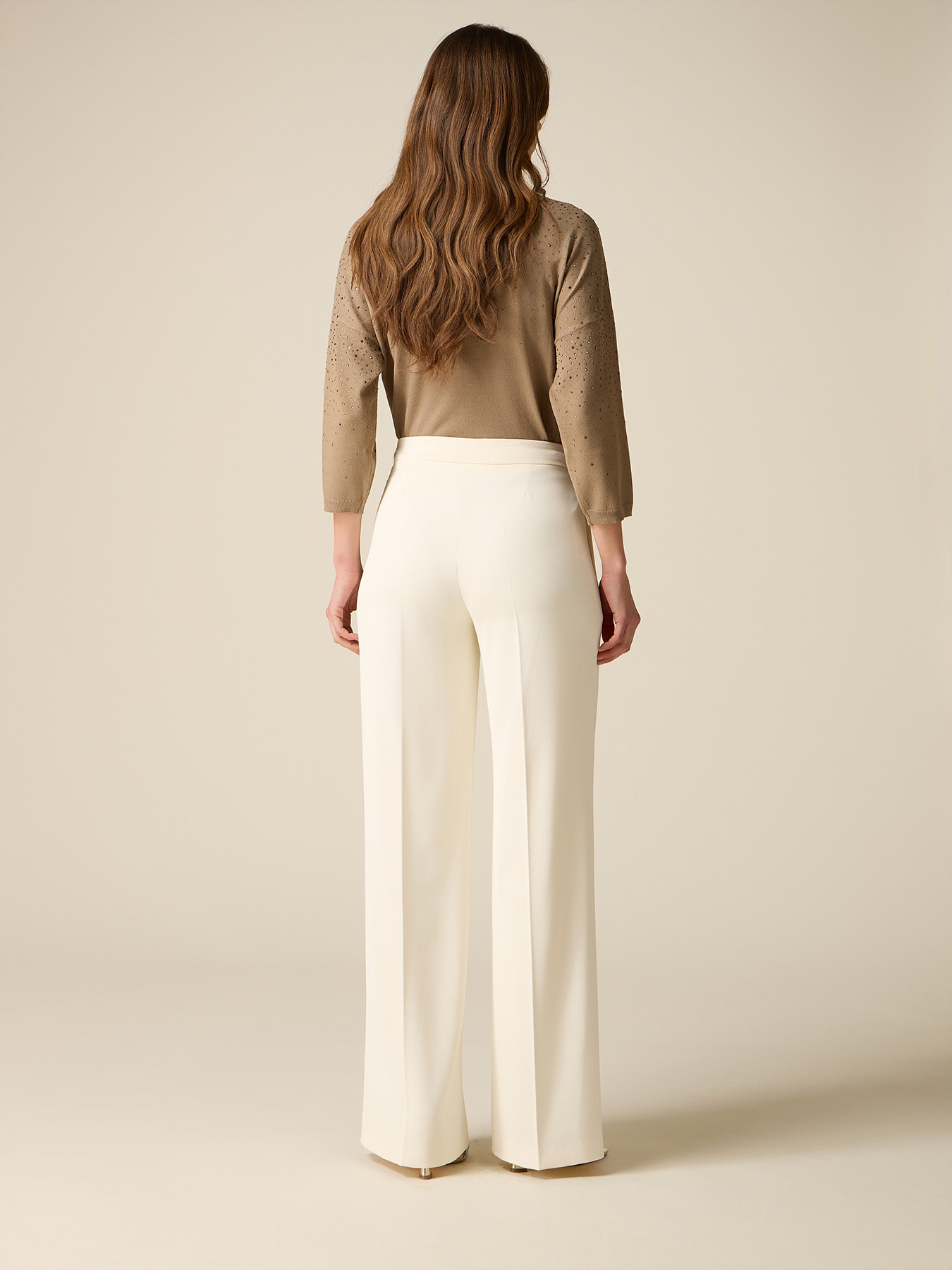 Wide-leg palazzo pants in crepe fabric image number 1