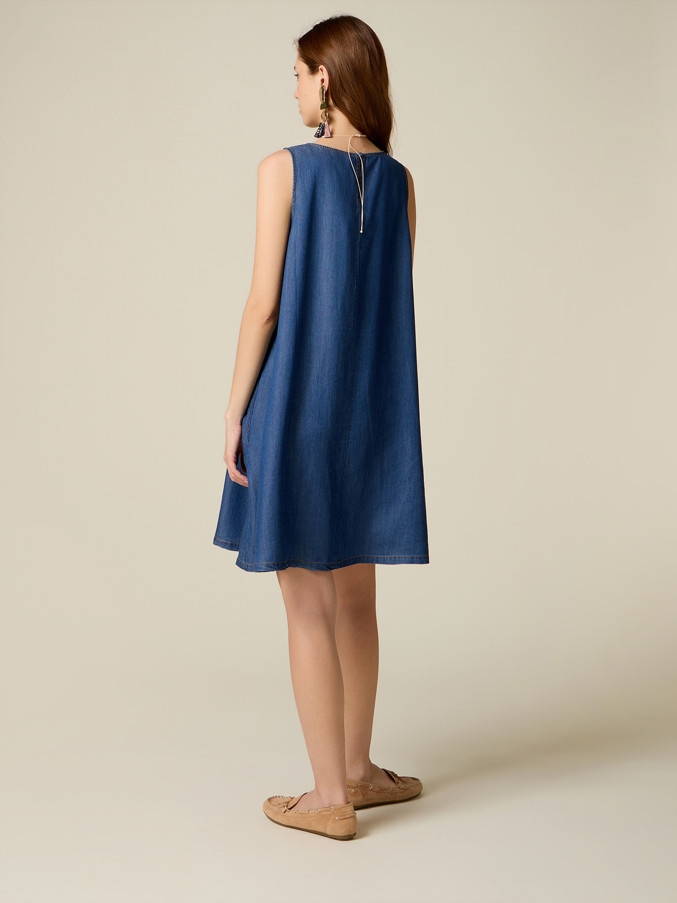 Short dress in tencel with denim effect image number 1