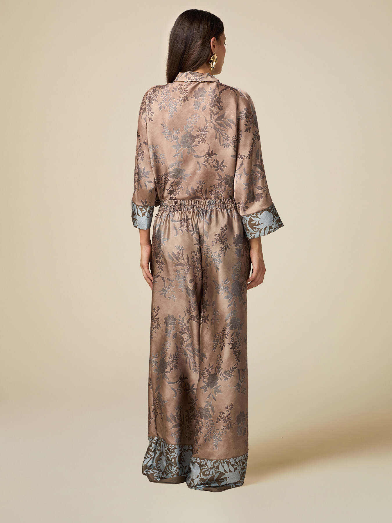 Patterned satin palazzo trousers image number 1