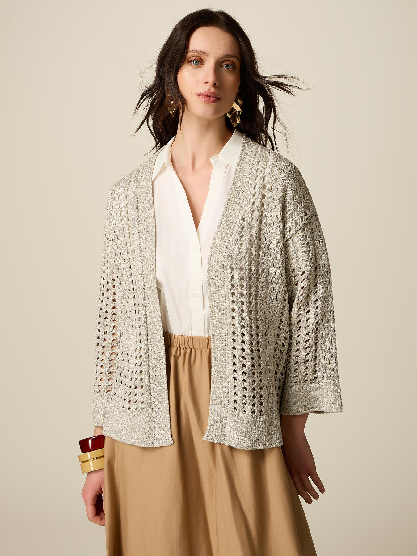 Short openwork lurex cardigan image number 0