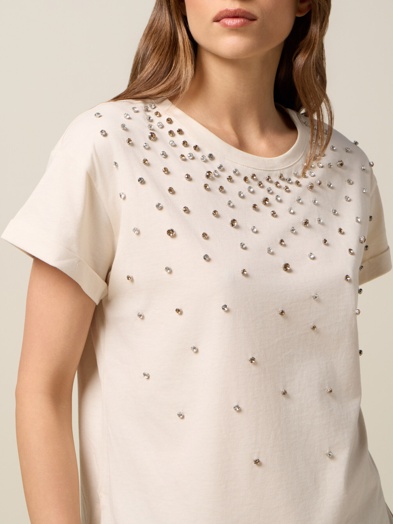 Tricou cu broderie cu pietre image number 2