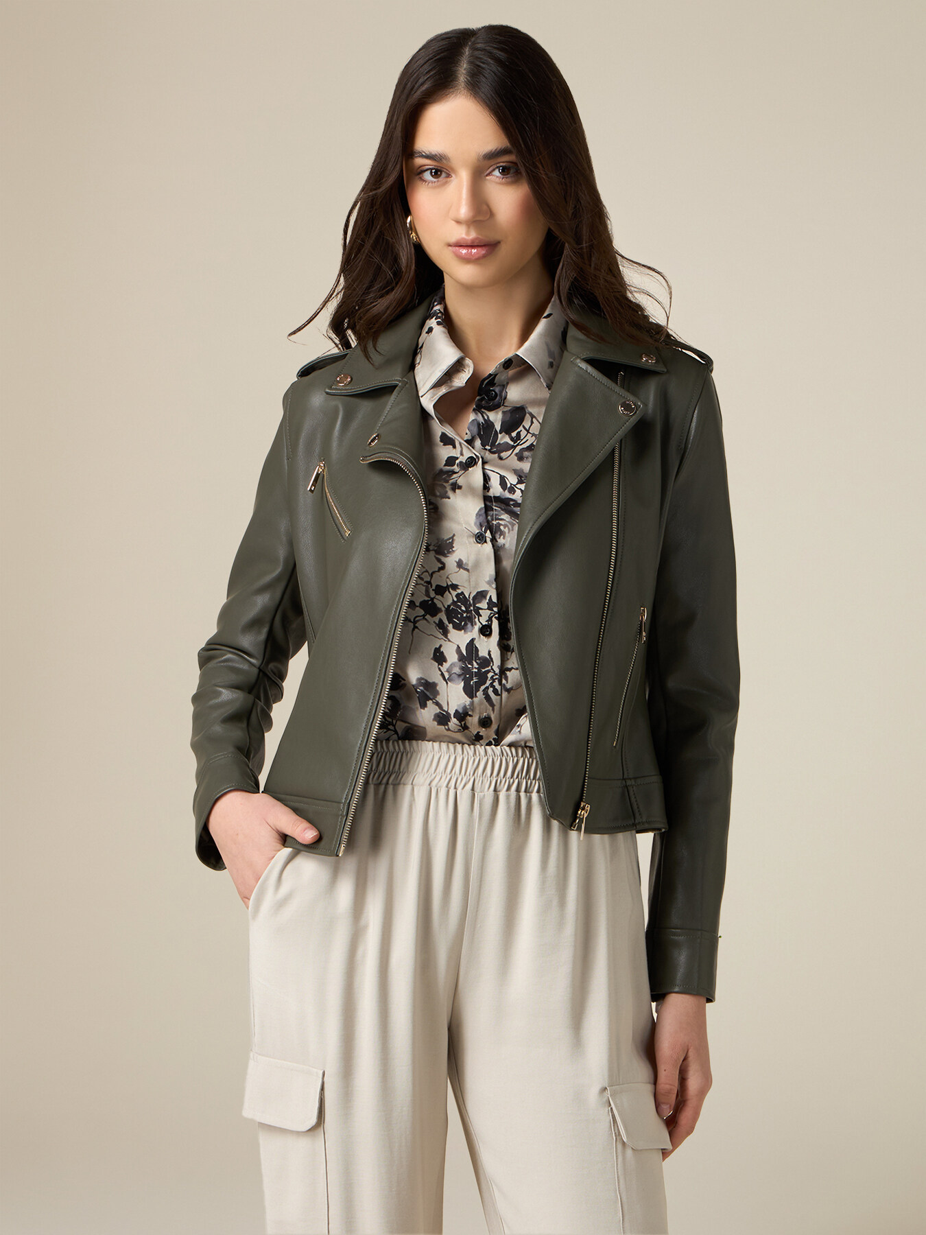 Coated fabric biker jacket image number 0