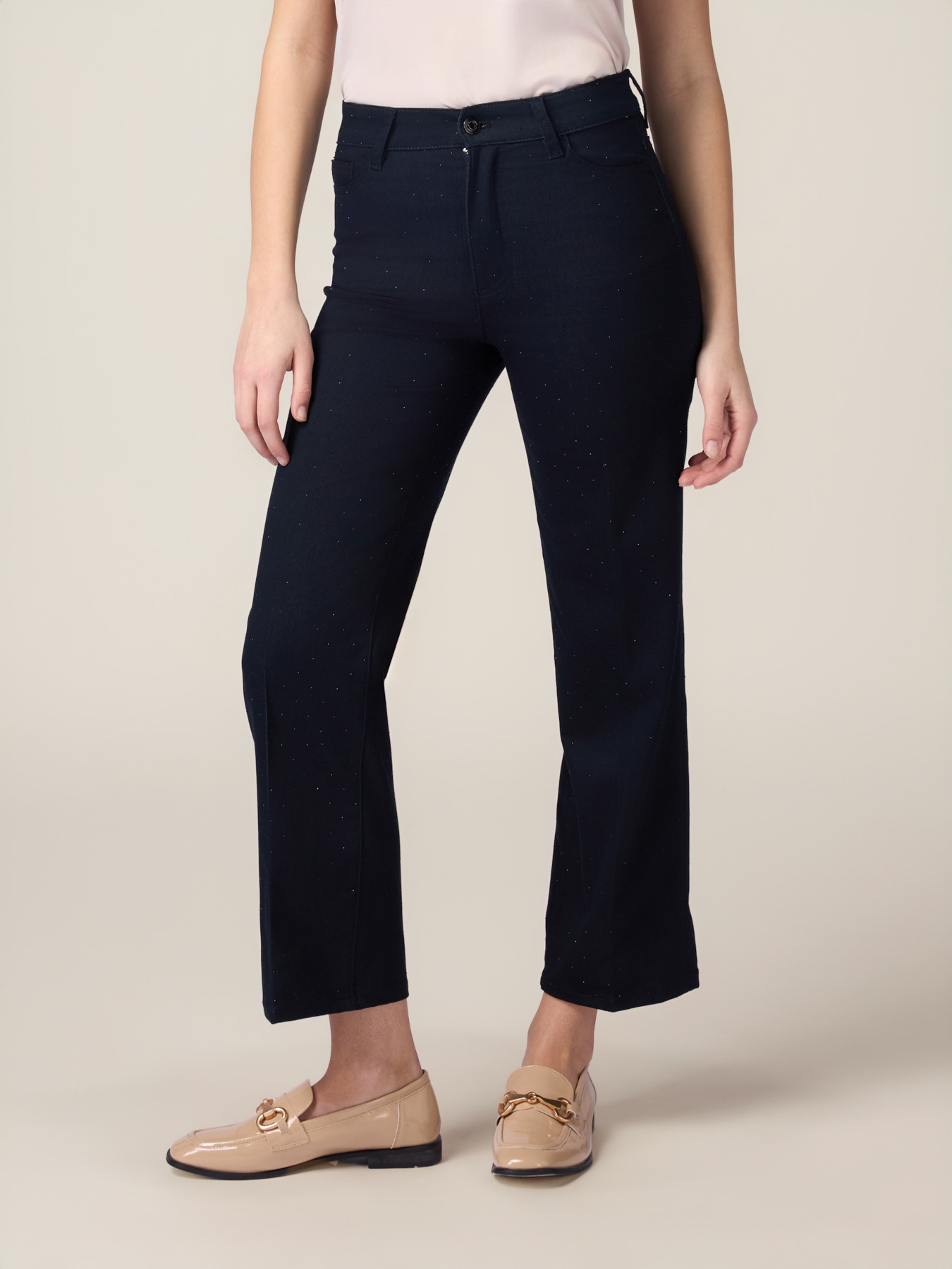 Regular denim pants with micro crystals image number 3