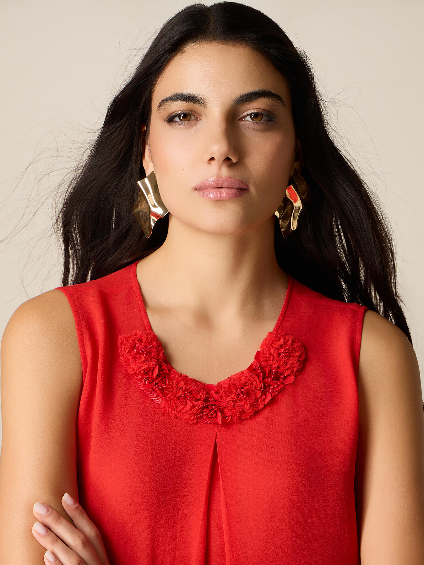 Top en soie/viscose avec applications image number 2