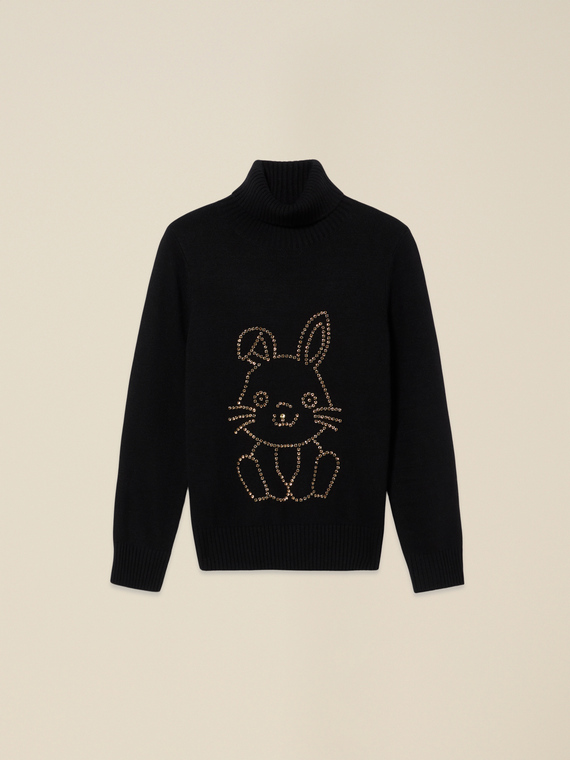 Pull col roul&eacute; cachemire m&eacute;lang&eacute; avec cristaux