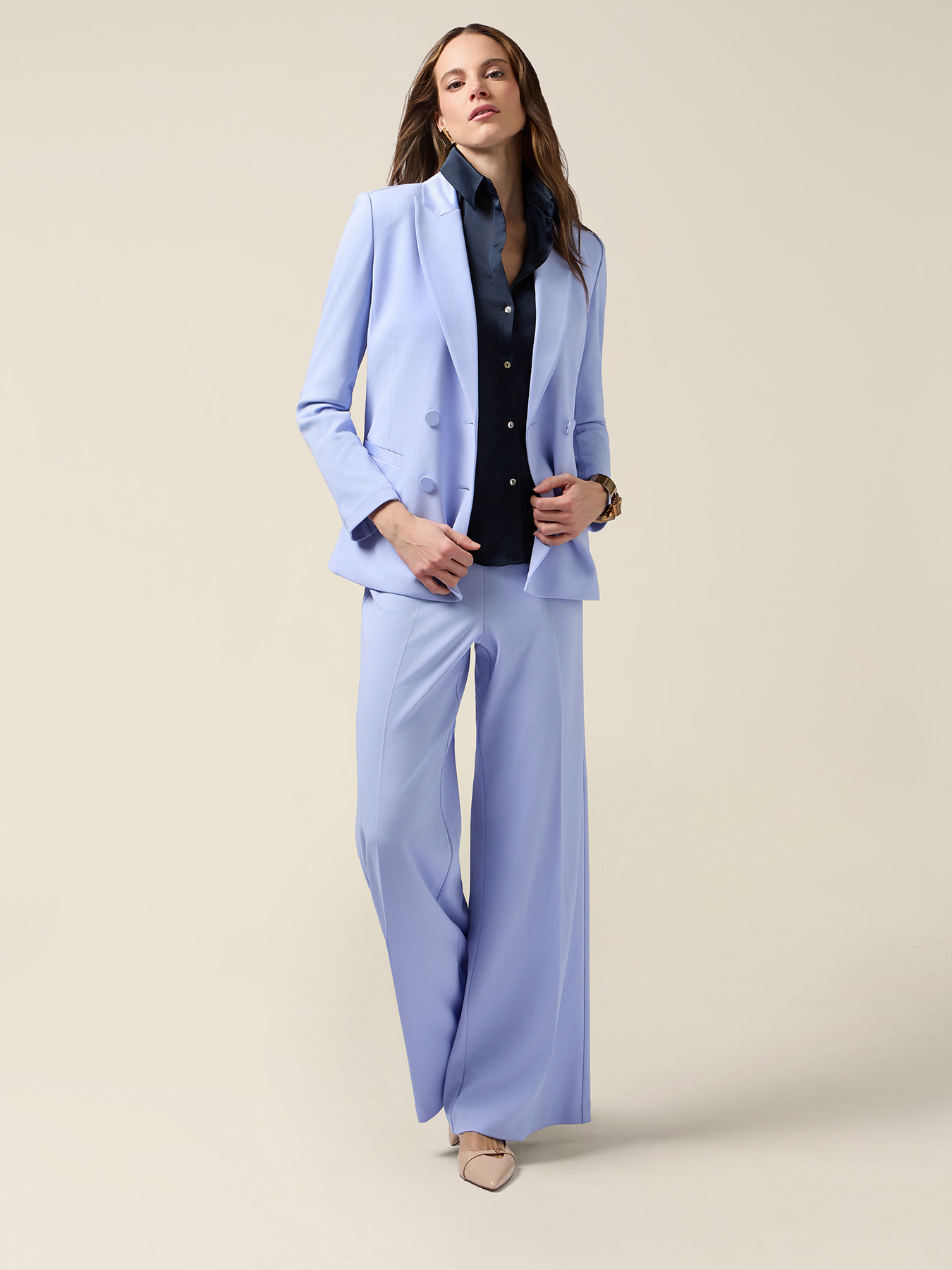 Wide-leg palazzo pants in crepe fabric image number 0