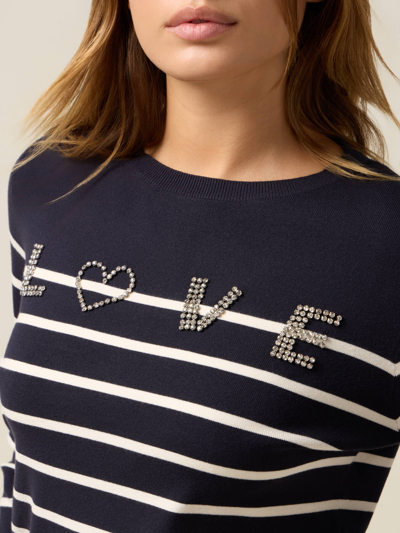 Striped sweater with jewel writing image number 2