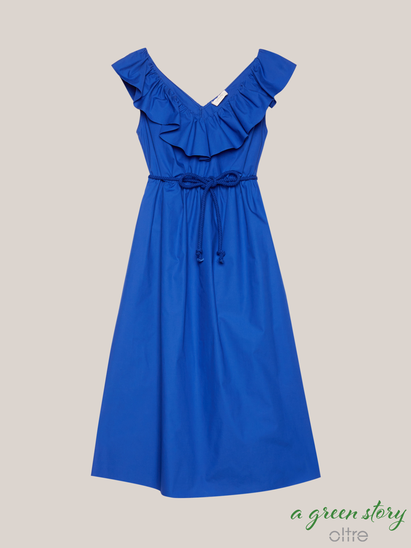 Robe mi-longue en popeline avec volant image number 3