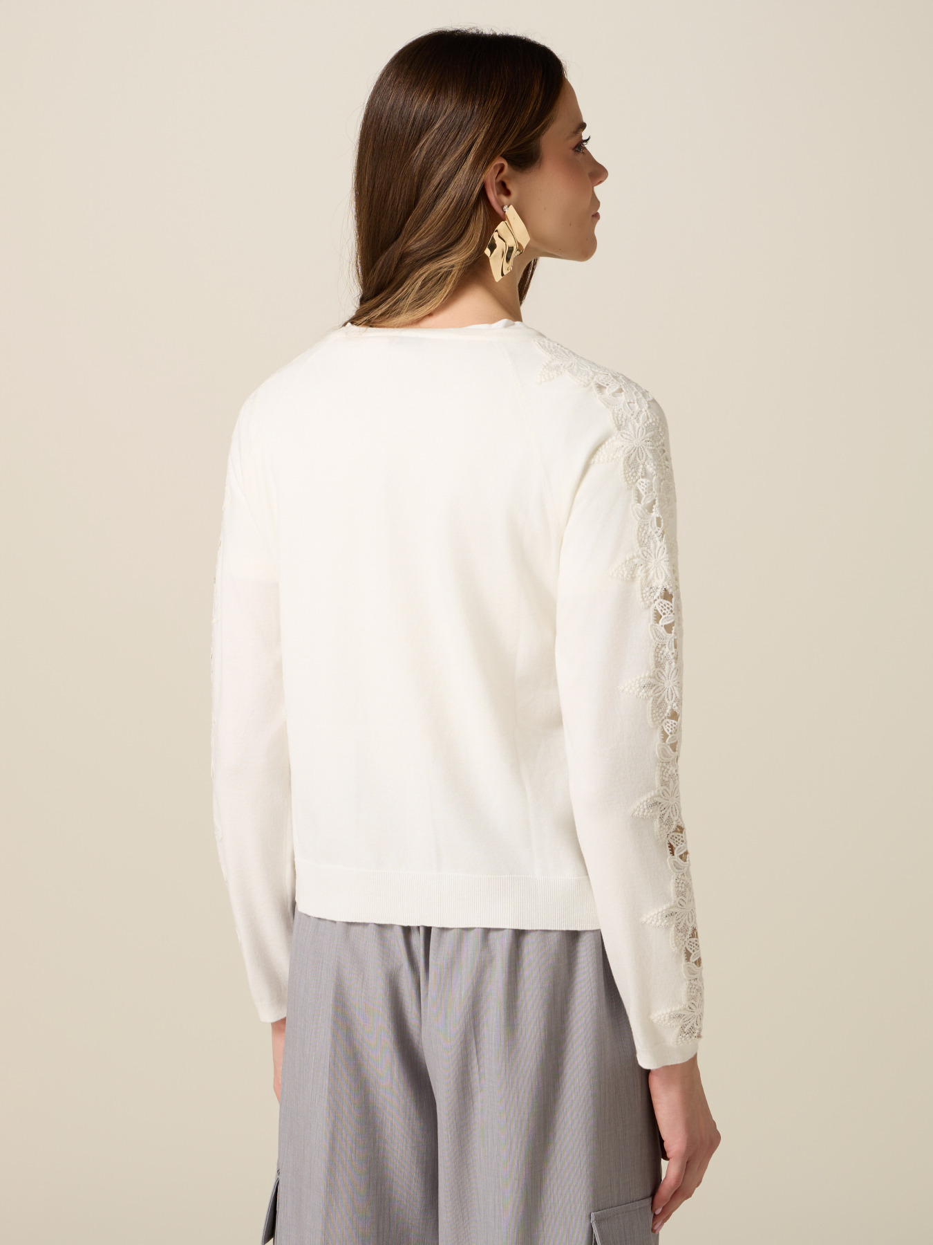 Viscose blend cardigan with lace inserts image number 1
